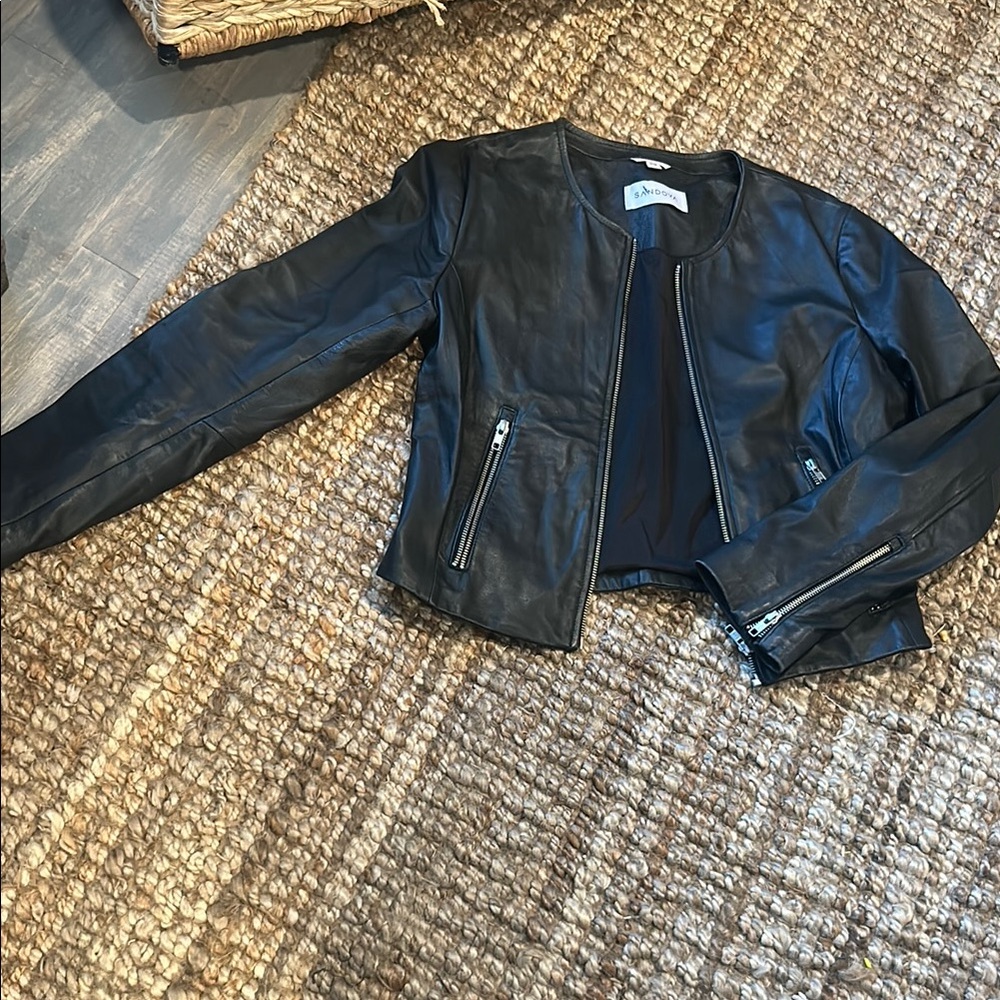 Sandova Black Lambskin Leather Moto Jacket Size Medium